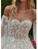 Beaded Ivory Lace Tulle Fairytale Wedding Dress With Detachable Sleeves